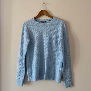 Tommy Hilfiger Sky Blue Cable Knit Wool Cashmere Blend Crewneck Sweater Size M
